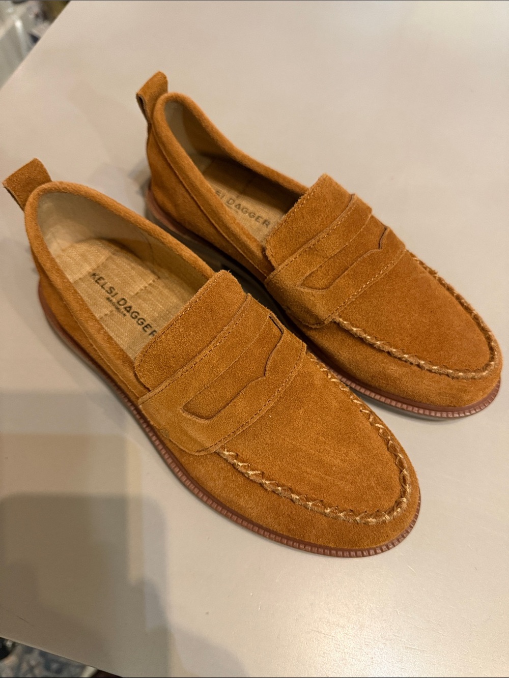 Kelsi Dagger Womens Tan Suede Penny Loafers